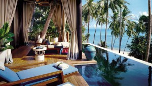 Vue terrasse d'une villa du Four Seasons Koh Samui